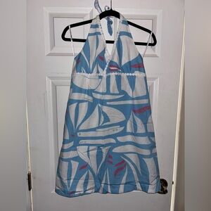 Lilly Pulitzer Girls 16 Blue Sailboat Print Halter Sleeveless 100% Cotton Dress